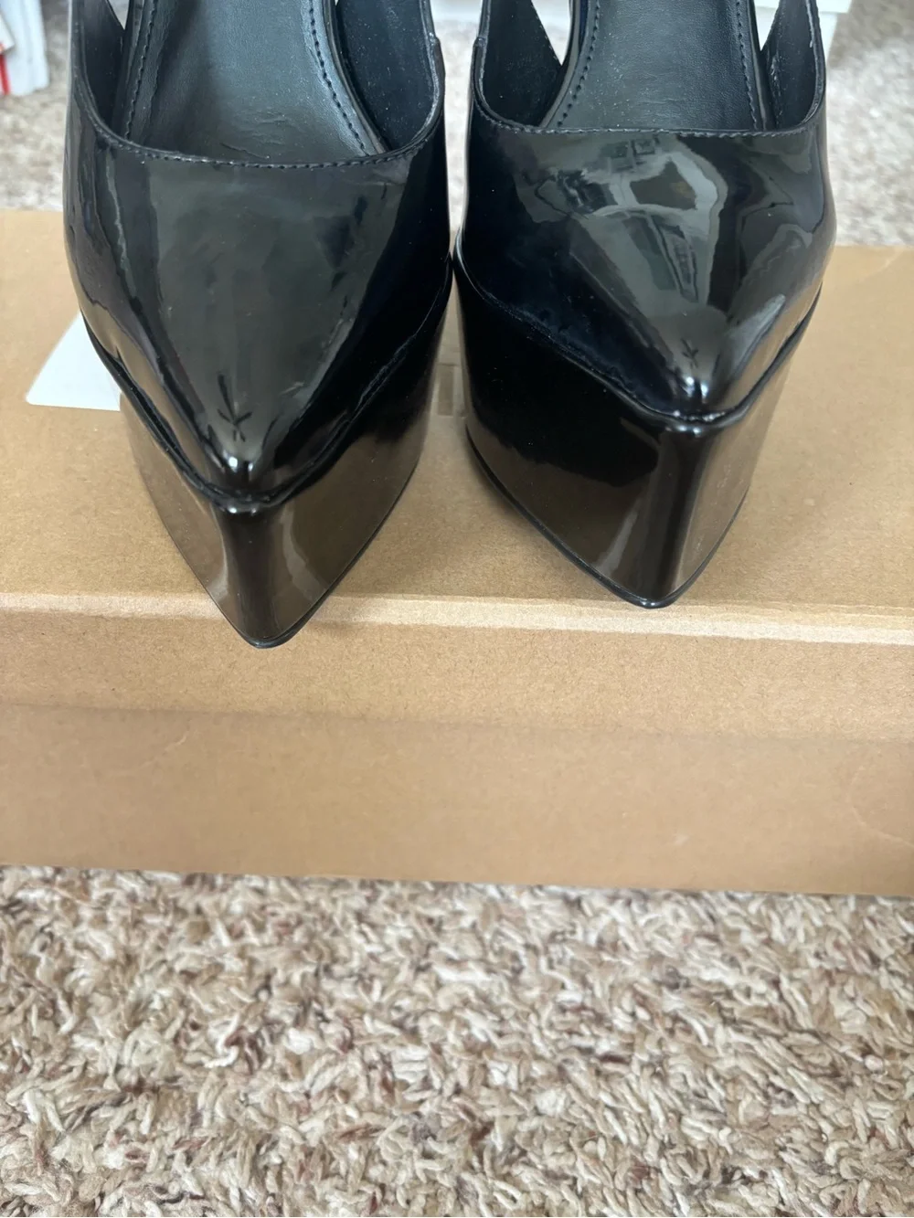 Steve Madden Alamo Black Patent Platform Pointed-Toe Ankle-Strap Pumps-7.5
